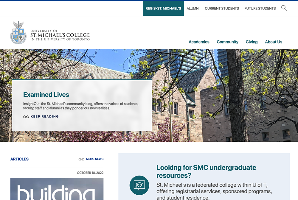 Screenshot of the St Mikes College website design.
